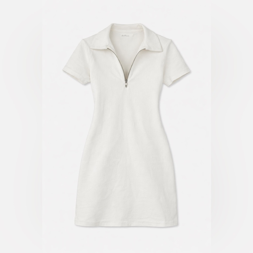 Oak + Fort Minimalist White Zip Dress Size S